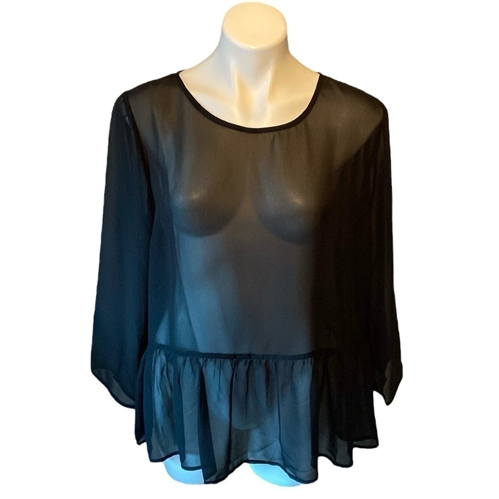 Old Navy Black Sheer Peplum Blouse Size Large